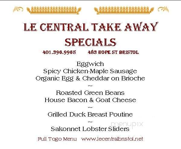 Le Central - Bristol, RI menu_pic