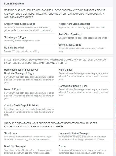 Iron Skillet Restaurant - Florence, SC menu_pic