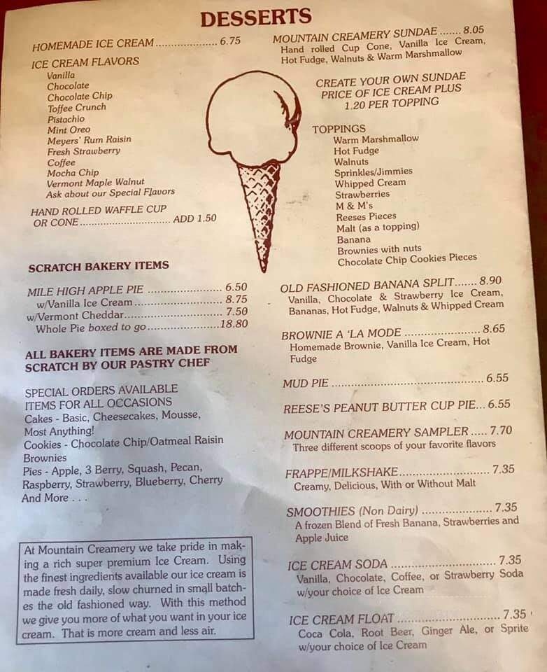 Mountain Creamery - Woodstock, VT menu_pic