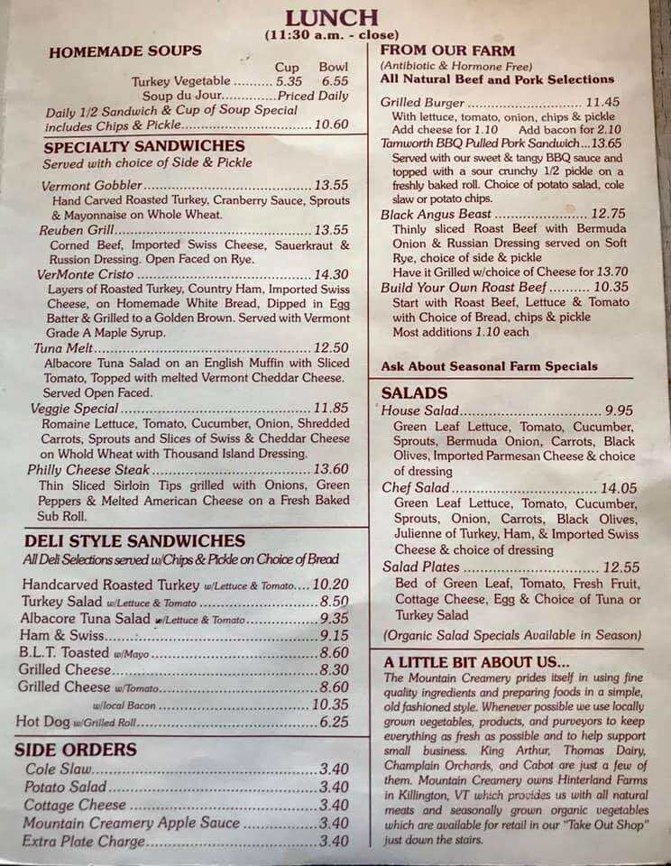 Mountain Creamery - Woodstock, VT menu_pic