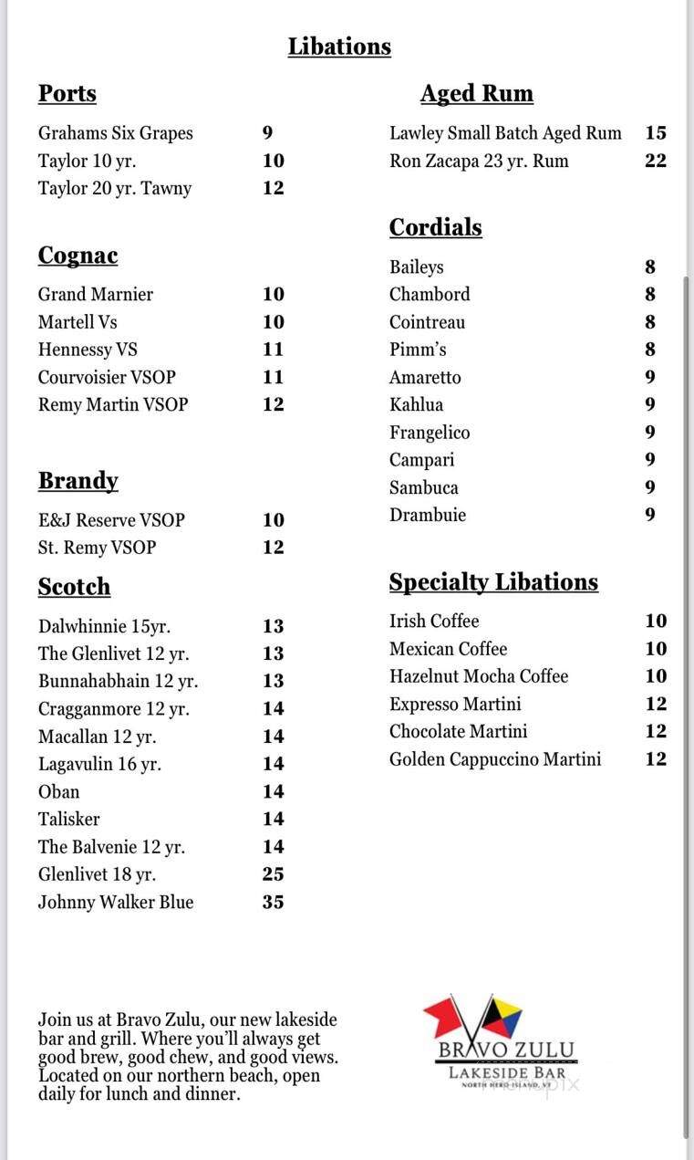 Shore Acres Inn & Restaurant - North Hero, VT menu_pic