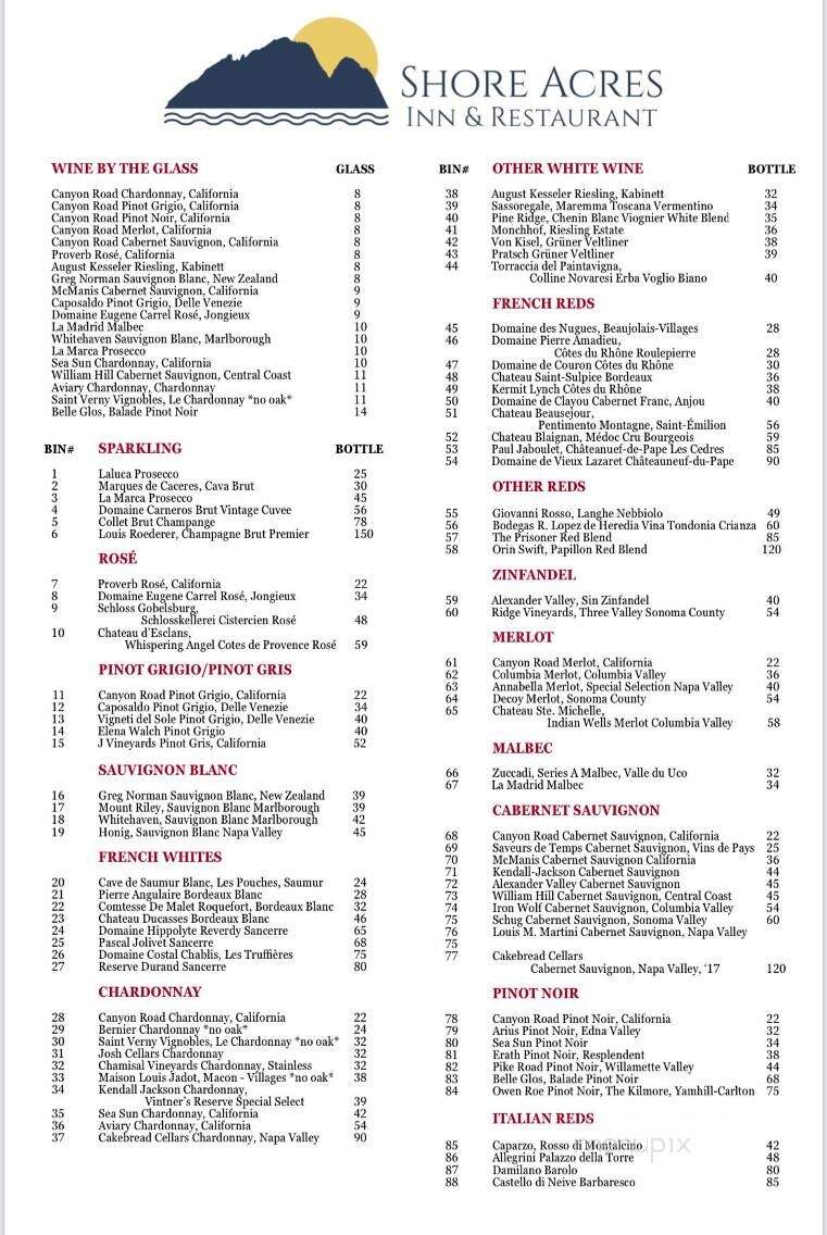 Shore Acres Inn & Restaurant - North Hero, VT menu_pic