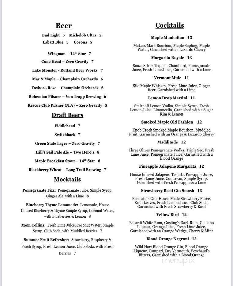 Shore Acres Inn & Restaurant - North Hero, VT menu_pic
