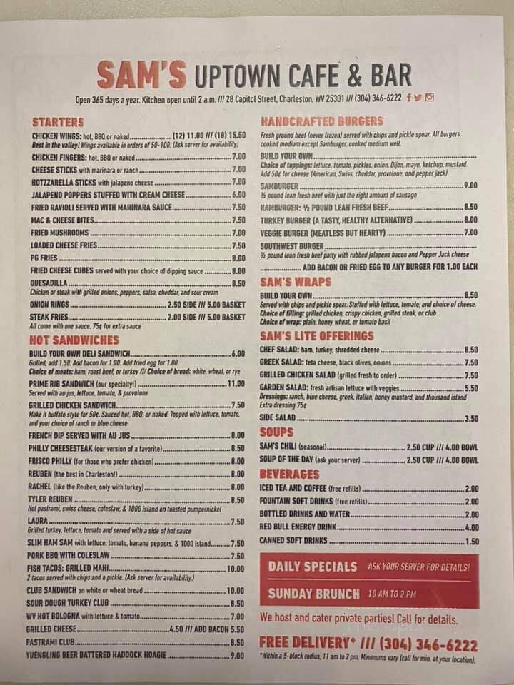 Sam's Uptown Cafe - Charleston, WV menu_pic