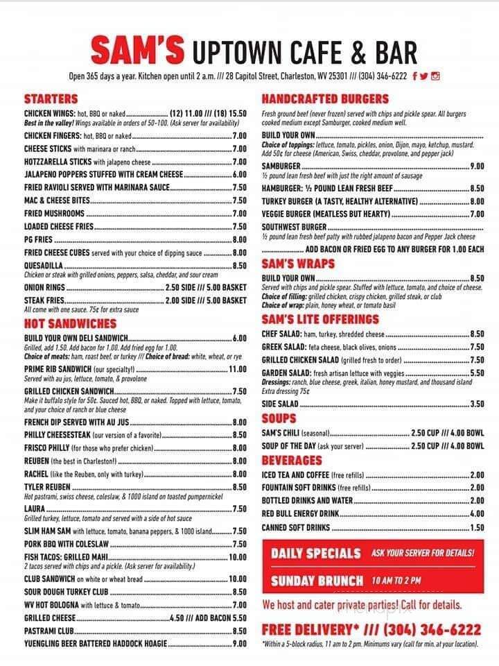Sam's Uptown Cafe - Charleston, WV menu_pic