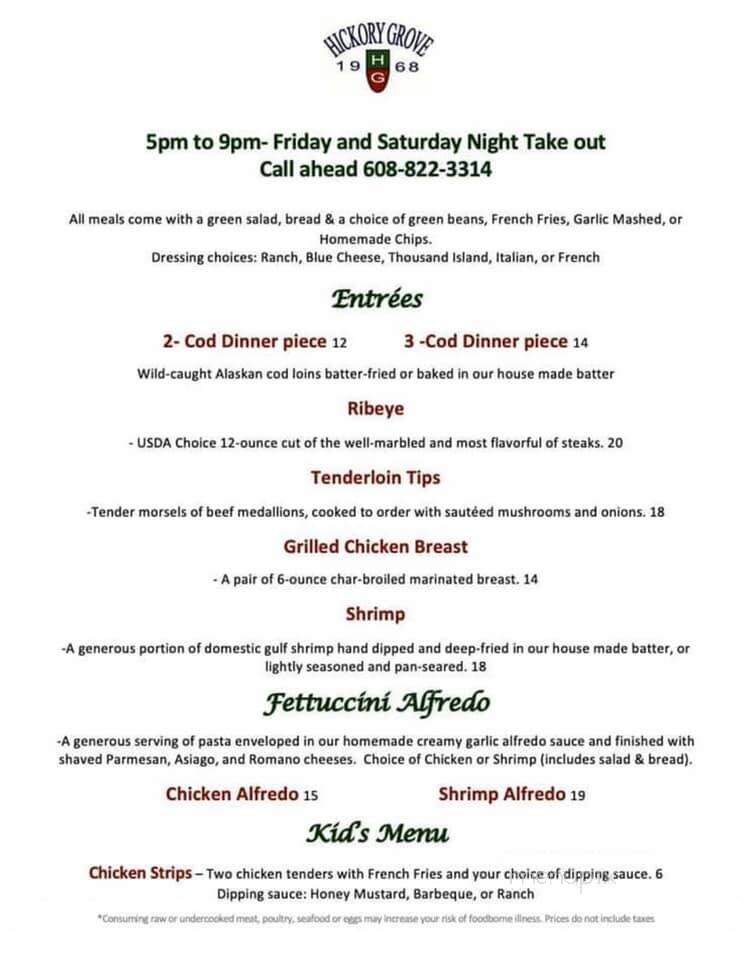 Hickory Grove Public House - Fennimore, WI menu_pic