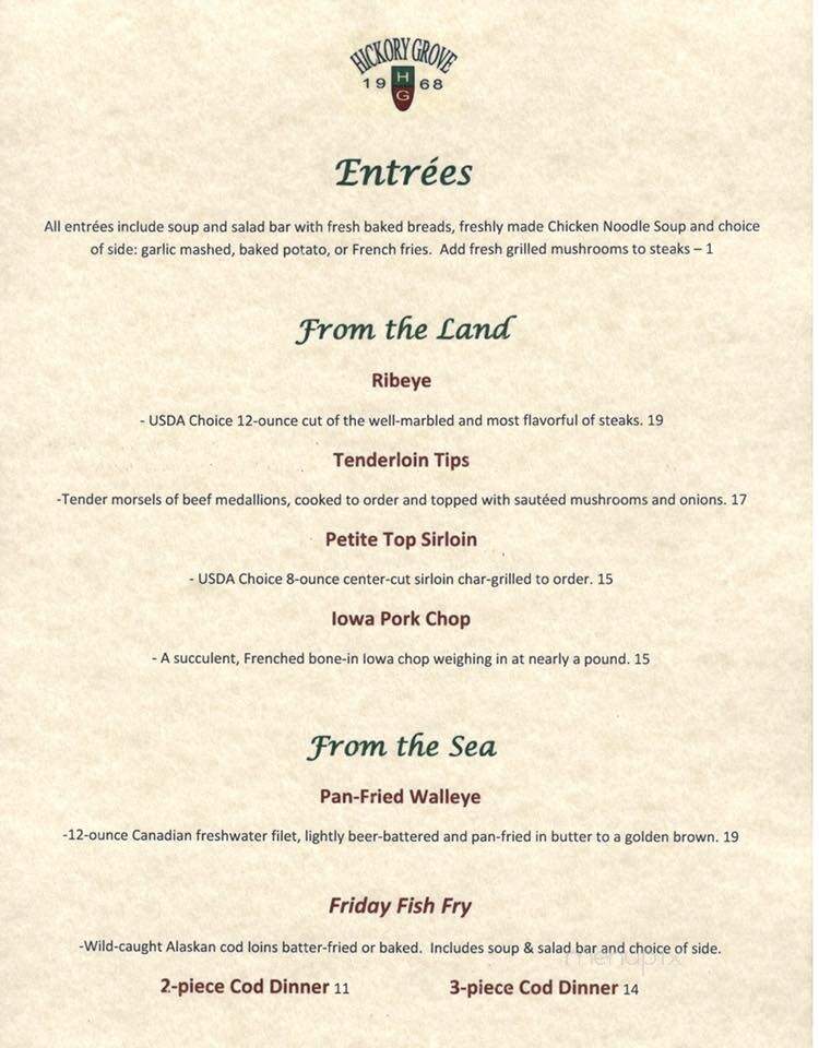 Hickory Grove Public House - Fennimore, WI menu_pic