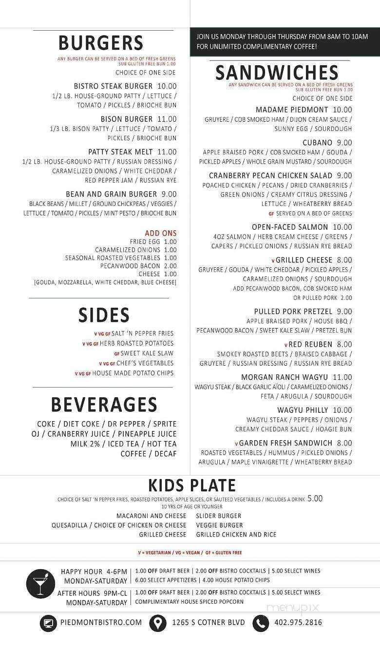 Piedmont Bistro by Venue - Lincoln, NE menu_pic