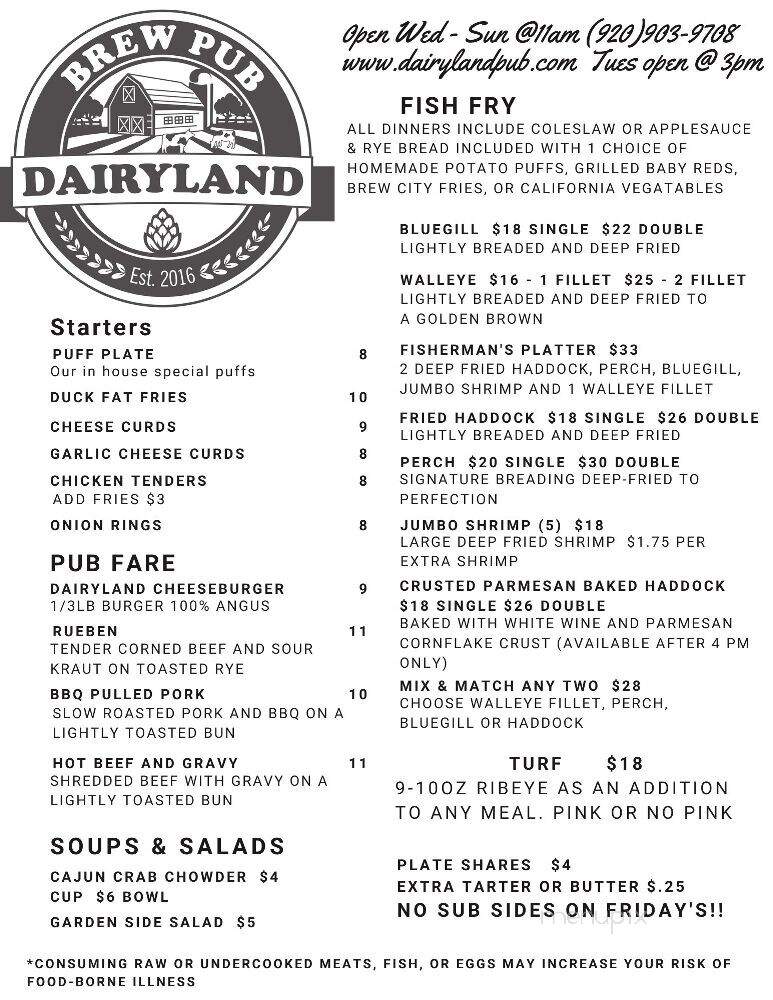 Dairyland Brew Pub - Appleton, WI menu_pic