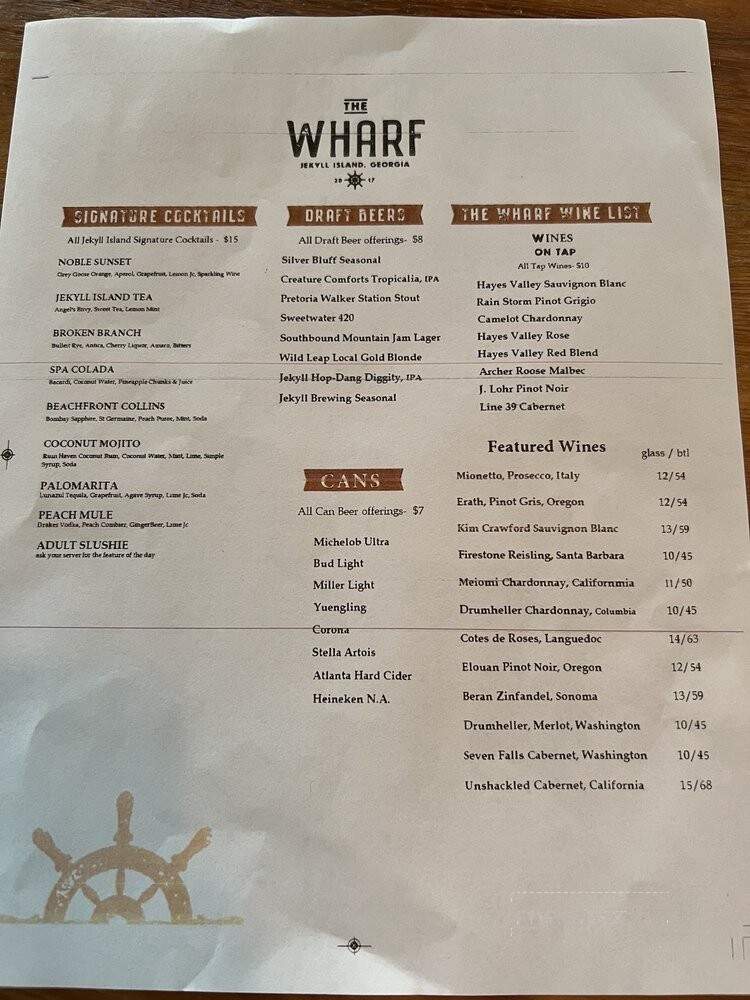 The Wharf Restaurant - Jekyll Island, GA menu_pic