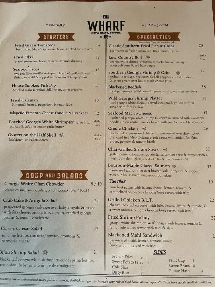 The Wharf Restaurant - Jekyll Island, GA menu_pic