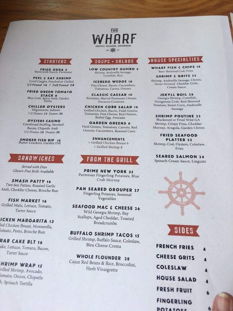The Wharf Restaurant - Jekyll Island, GA menu_pic