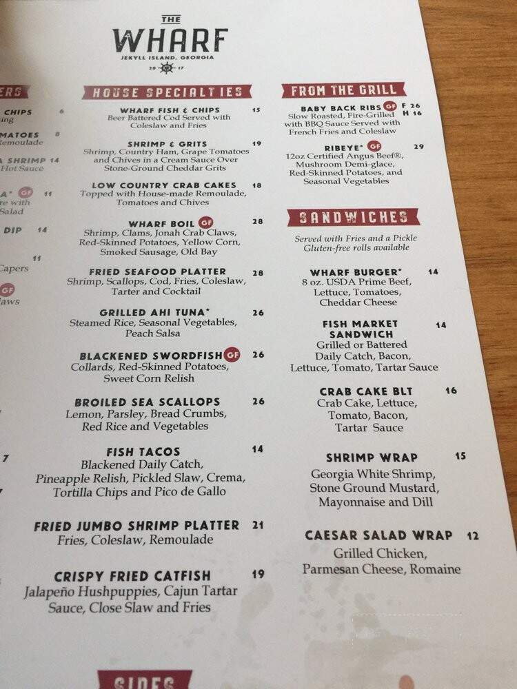 The Wharf Restaurant - Jekyll Island, GA menu_pic