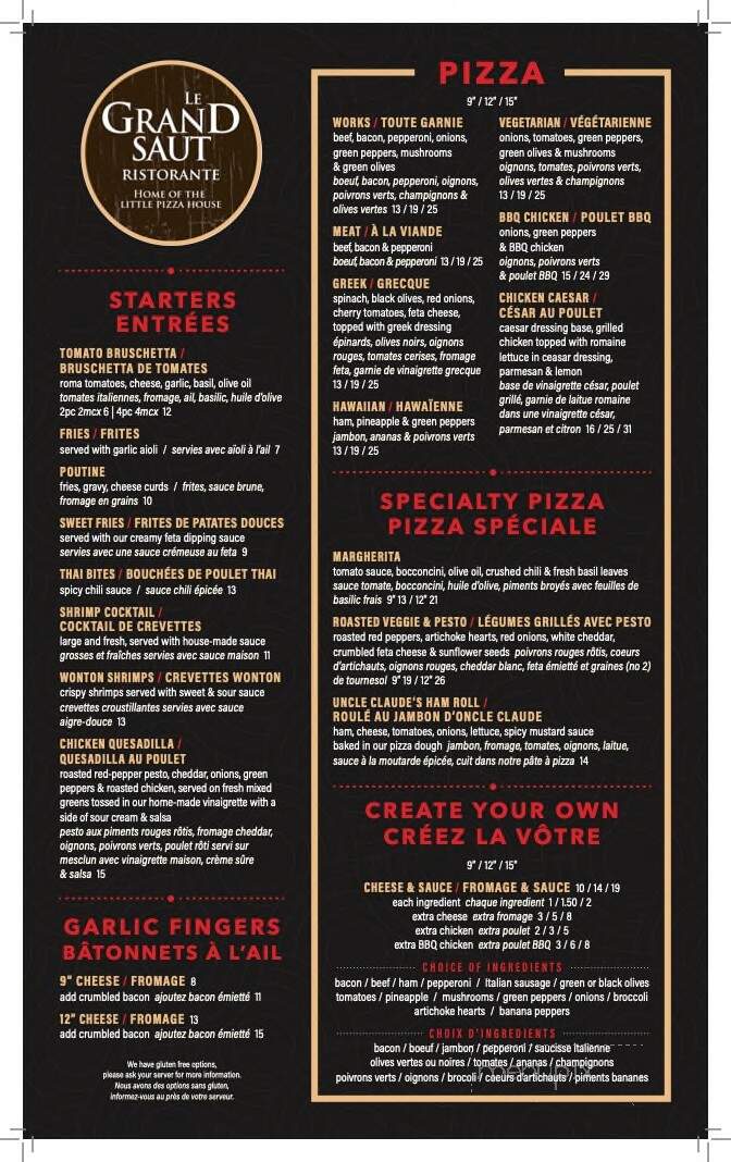 Le Grand Saut Ristaurante - Grand-Sault/Grand Falls, NB menu_pic