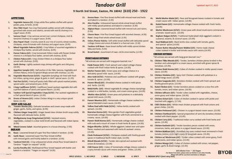 Tandoor Grill - Easton, PA menu_pic