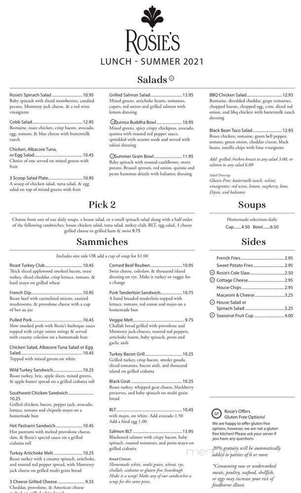 Rosie's Place - Carmel, IN menu_pic