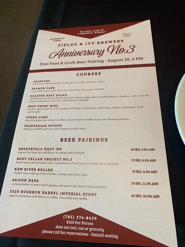 Fields & Ivy Brewery - Lawrence, KS menu_pic