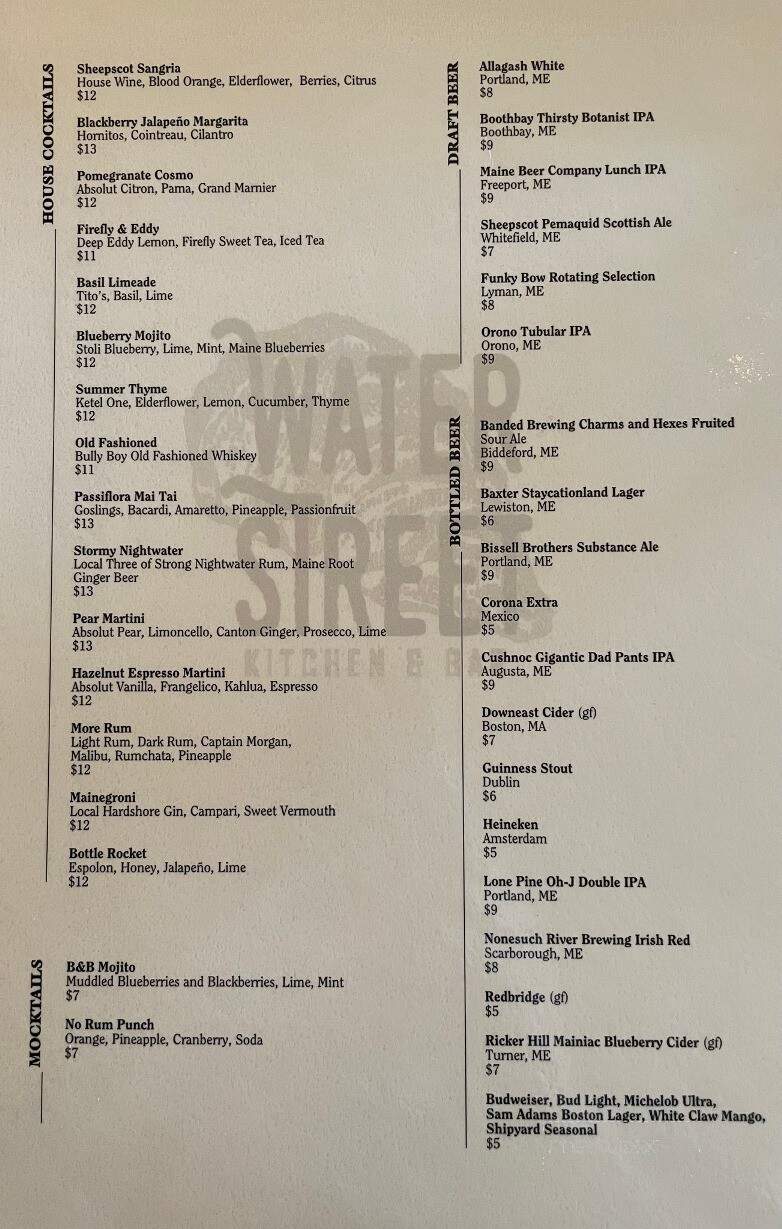 Water Street Kitchen and Bar - Wiscasset, ME menu_pic