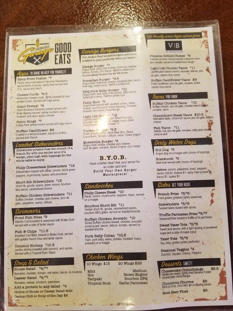 Ormond Garage - Ormond Beach, FL menu_pic