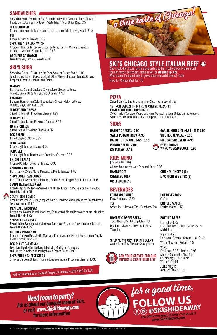Ski's Hideaway - Vero Beach, FL menu_pic