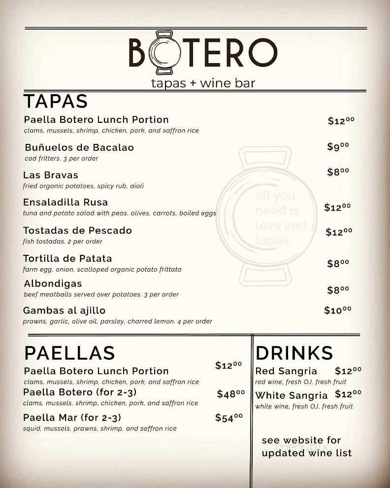 Botero Tapas + Wine Bar - Boerne, TX menu_pic