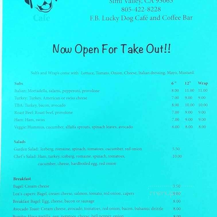 Lucky Dog Cafe and Coffee Bar - Simi Valley, CA menu_pic