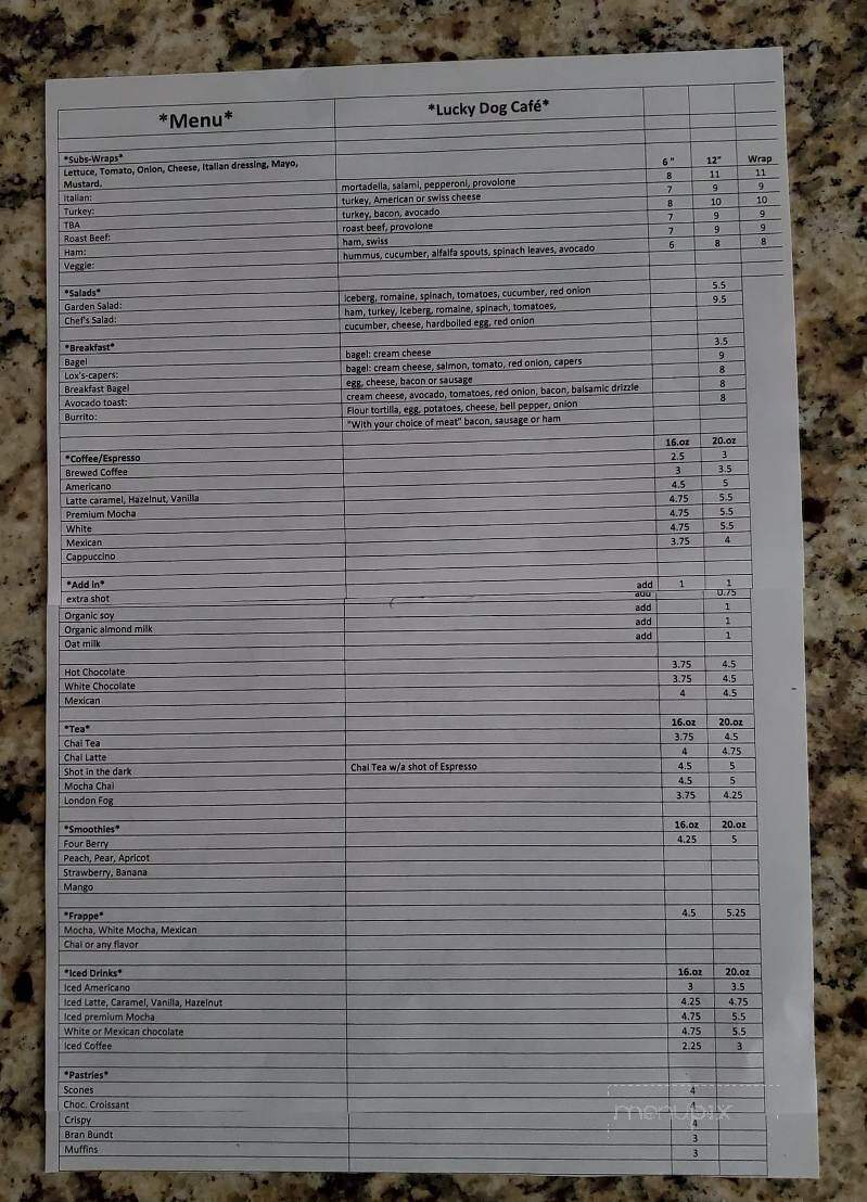 Lucky Dog Cafe and Coffee Bar - Simi Valley, CA menu_pic
