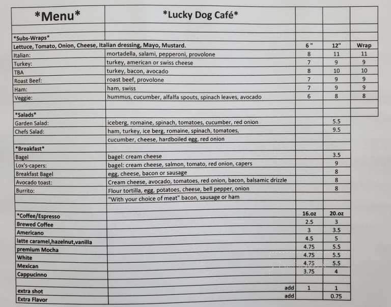 Lucky Dog Cafe and Coffee Bar - Simi Valley, CA menu_pic