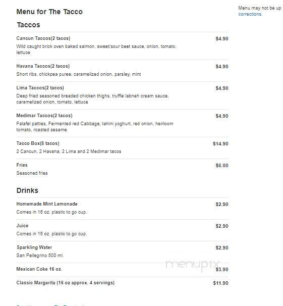The Tacco - Washington, DC menu_pic