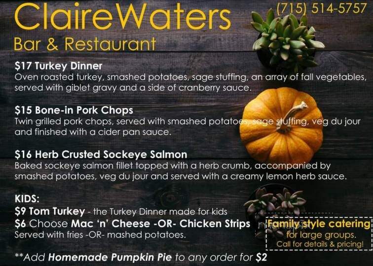 ClaireWaters Bar & Restaurant - Eau Claire, WI menu_pic