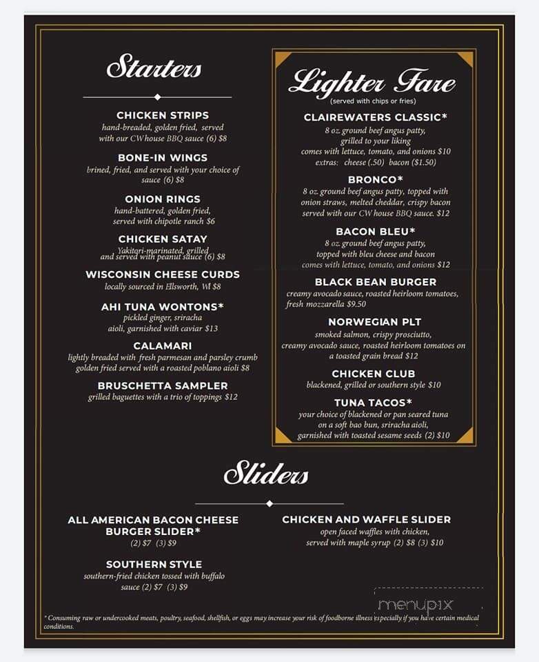 ClaireWaters Bar & Restaurant - Eau Claire, WI menu_pic
