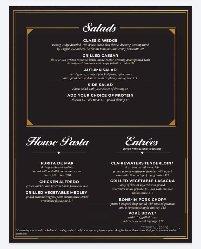 ClaireWaters Bar & Restaurant - Eau Claire, WI menu_pic