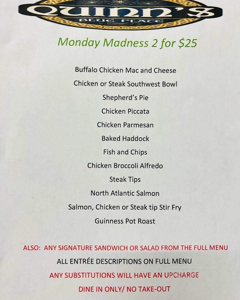 Quinn's Blue Plate - Holden, MA menu_pic