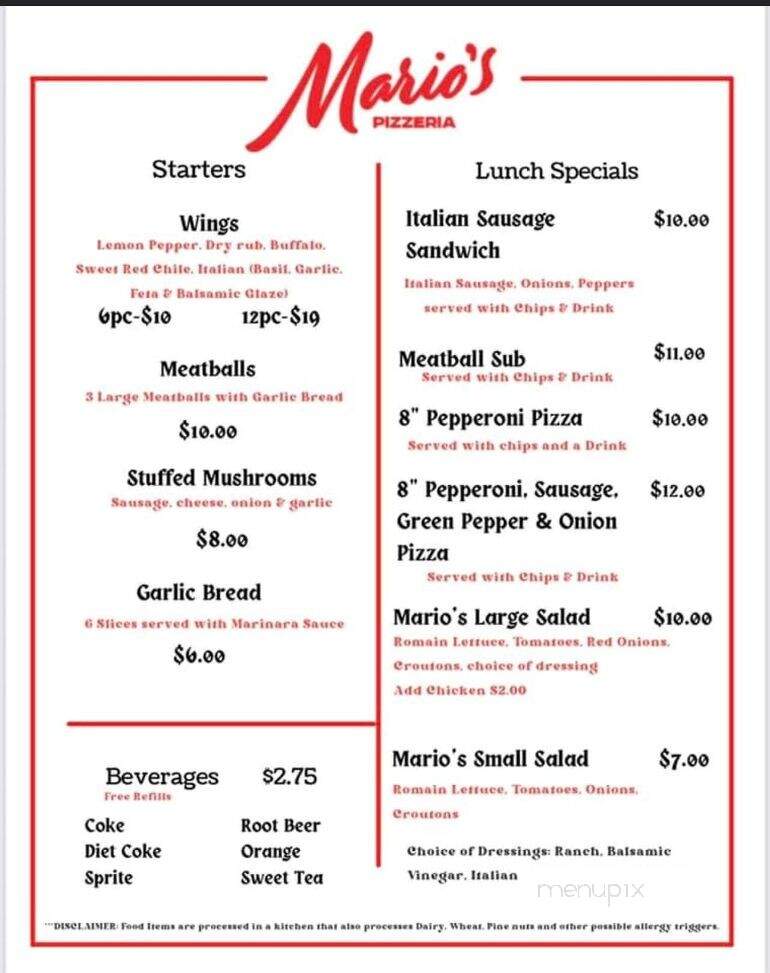 Mario's Pizzeria - Edgefield, SC menu_pic