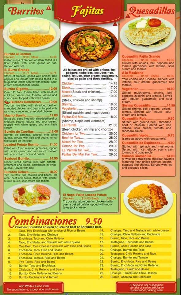 El Nopal - Sellersburg, IN menu_pic