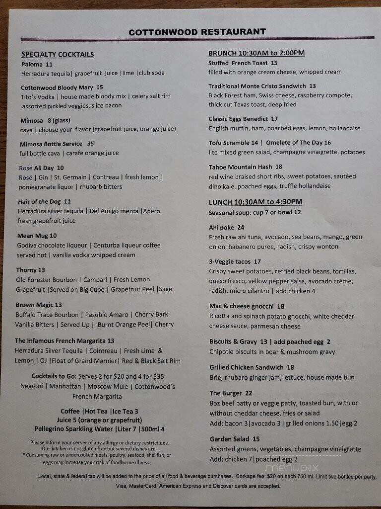 Hilltop Lodge-Cottonwood Restaurant - Truckee, CA menu_pic