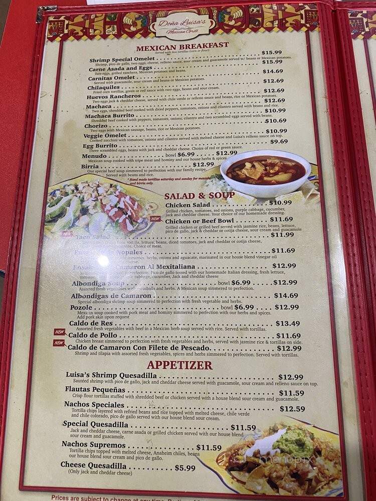 Dona Luisa's Mexican Grill - Norco, CA menu_pic
