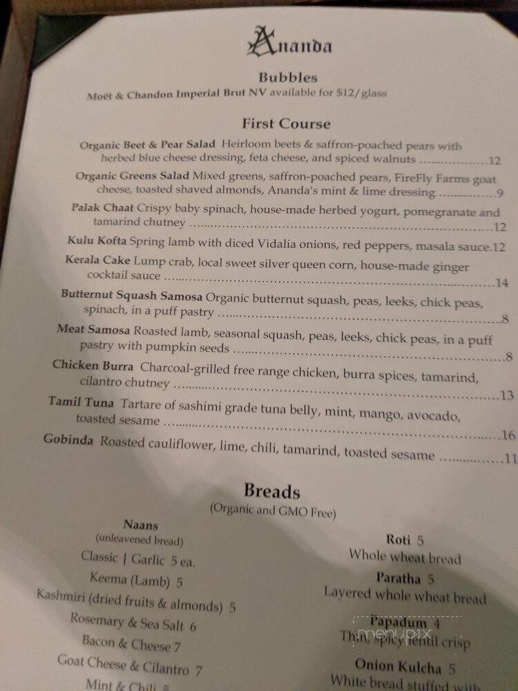 Ananda - Fulton, MD menu_pic