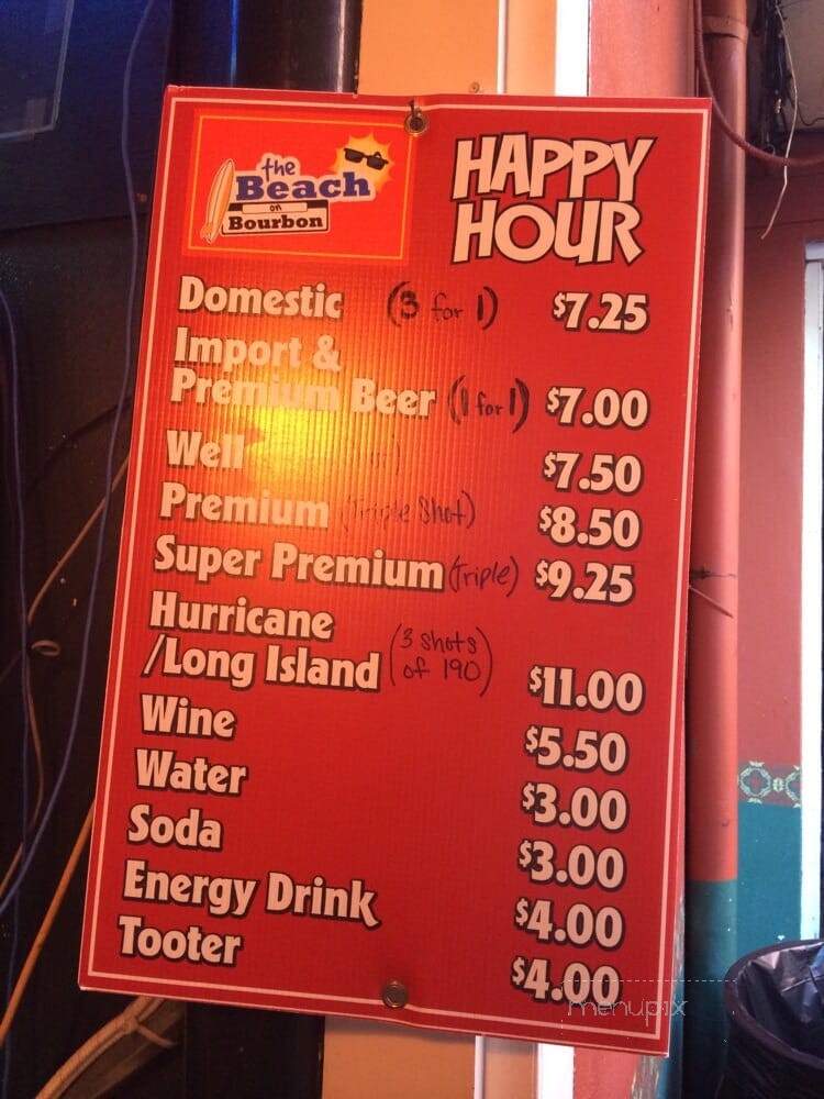 The Beach on Bourbon - New Orleans, LA menu_pic