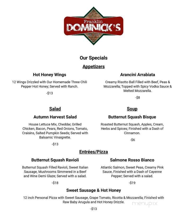 Dominick's Pizza - Franklin, NJ menu_pic