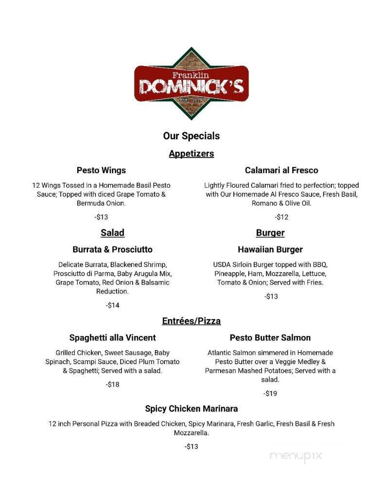 Dominick's Pizza - Franklin, NJ menu_pic