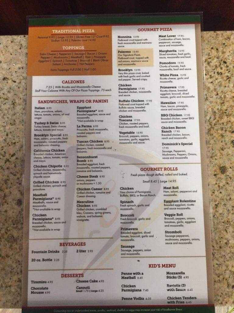 Dominick's Pizza - Franklin, NJ menu_pic