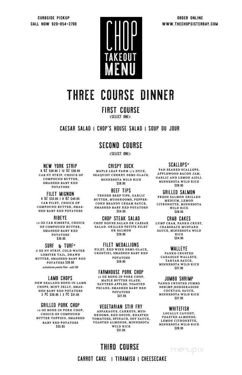 Chop - Sister Bay, WI menu_pic