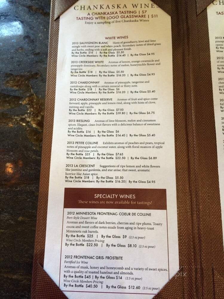 Chankaska Creek Ranch and Winery - Kasota, MN menu_pic