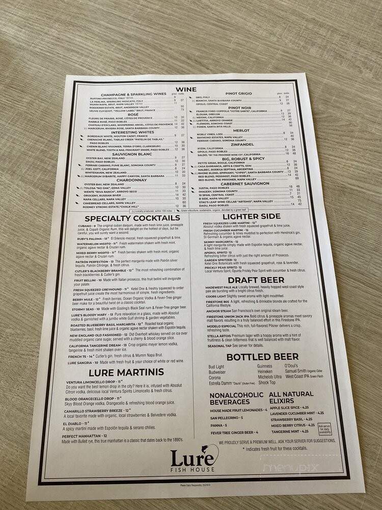 Lure Fish House - Westlake Village, CA menu_pic