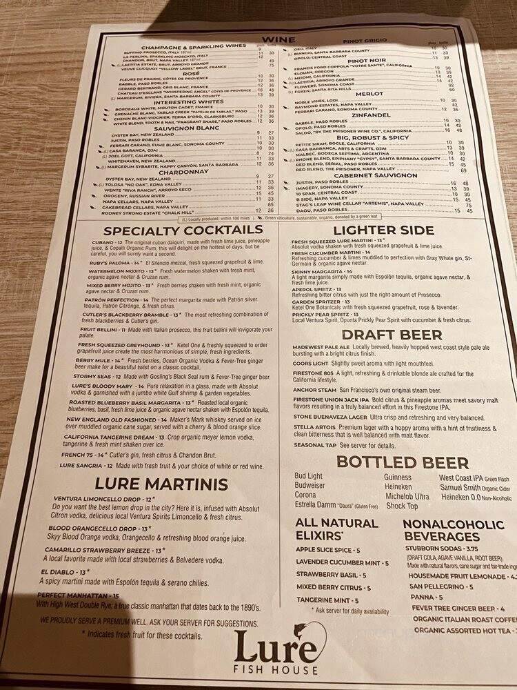 Lure Fish House - Westlake Village, CA menu_pic