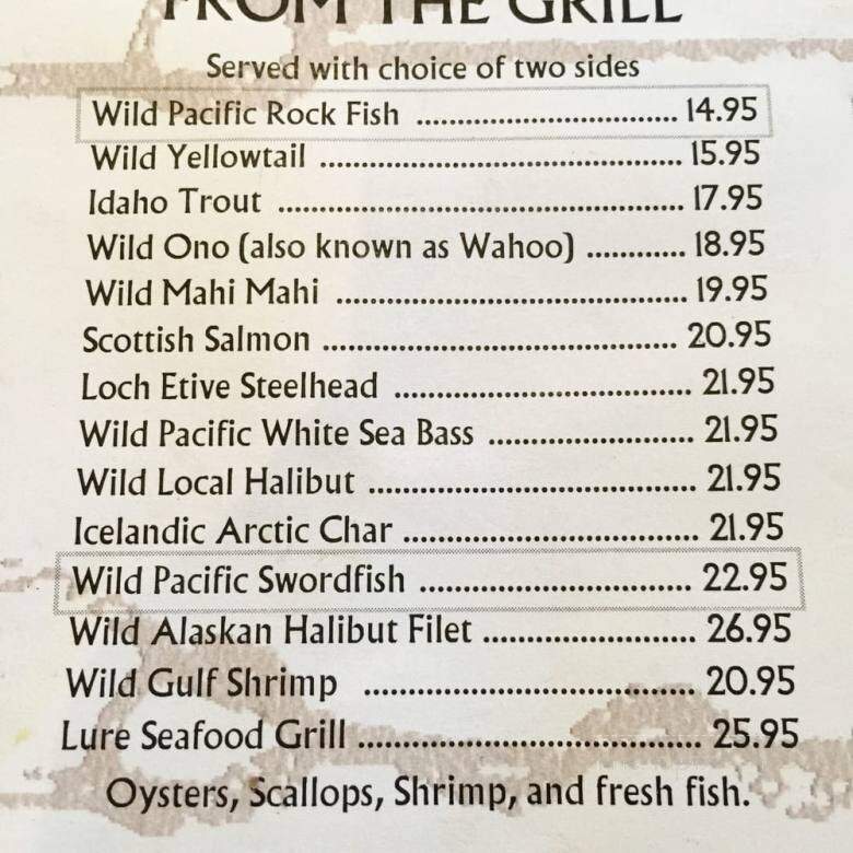 Lure Fish House - Westlake Village, CA menu_pic
