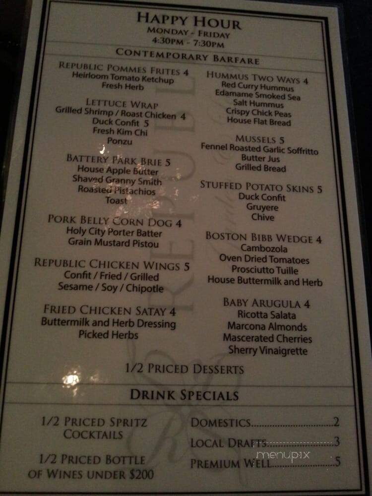 Republic Garden & Lounge - Charleston, SC menu_pic