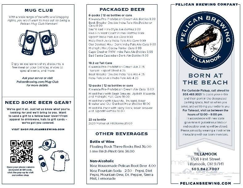 Pelican Brewery & Tap Room - Tillamook, OR menu_pic