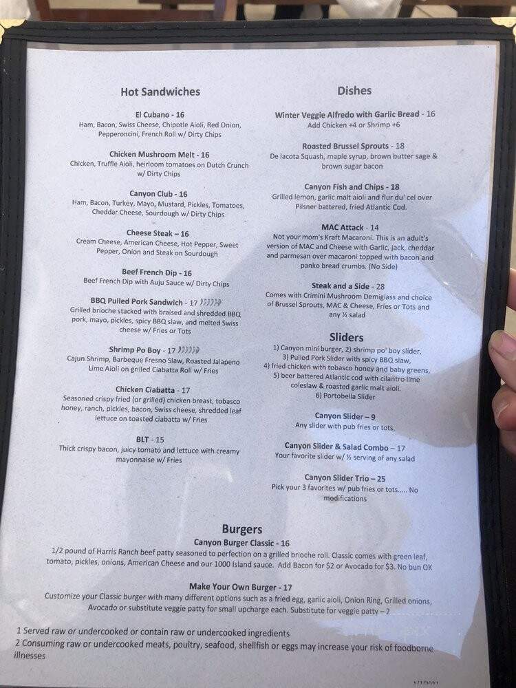 Canyon Grill and Alehouse - Folsom, CA menu_pic